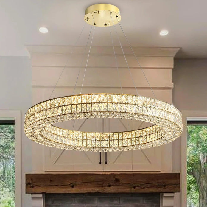 BAMDECOR C3332/1  Round Luxury Crystal Chandelier Modern LED Crystal Chandelier LED Ring Pendant Light Stainless Steel Ceiling Lamp Hanging Lights,for Dining Living Room (Gold) - Image 2
