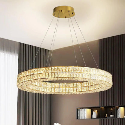 BAMDECOR C3332/1  Round Luxury Crystal Chandelier Modern LED Crystal Chandelier LED Ring Pendant Light Stainless Steel Ceiling Lamp Hanging Lights,for Dining Living Room (Gold) - Image 3