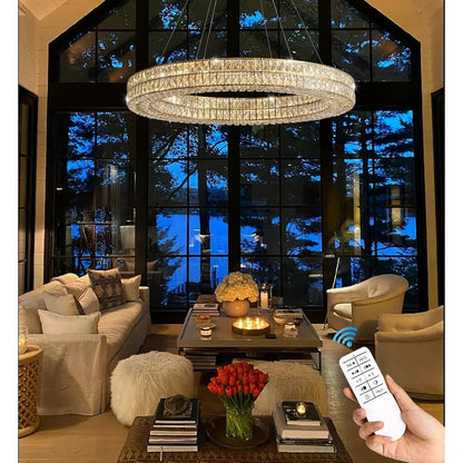 BAMDECOR C3332/1  Round Luxury Crystal Chandelier Modern LED Crystal Chandelier LED Ring Pendant Light Stainless Steel Ceiling Lamp Hanging Lights,for Dining Living Room (Gold) - Image 2