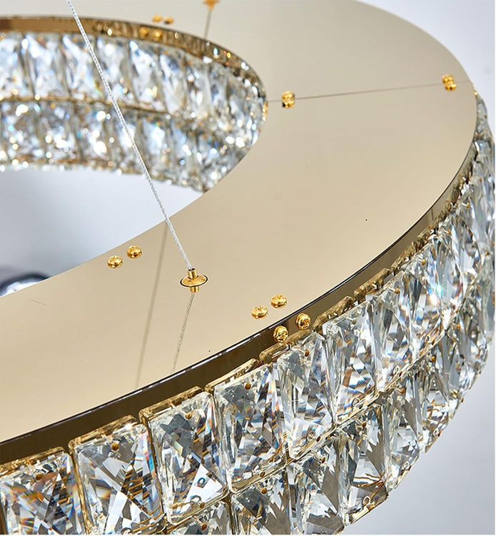 BAMDECOR C3332/1  Round Luxury Crystal Chandelier Modern LED Crystal Chandelier LED Ring Pendant Light Stainless Steel Ceiling Lamp Hanging Lights,for Dining Living Room (Gold) - Image 4