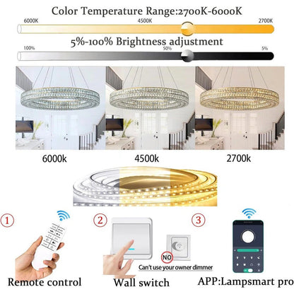 BAMDECOR C3332/1  Round Luxury Crystal Chandelier Modern LED Crystal Chandelier LED Ring Pendant Light Stainless Steel Ceiling Lamp Hanging Lights,for Dining Living Room (Gold) - Image 5