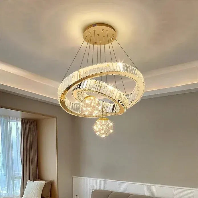 BAMDECOR C3335 Large Swirl Modern Crystal Ring Chandeliers Contemporary Round Chandelier Crystal Pendant Light(Gold-Two Rings) - Image 2