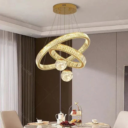 BAMDECOR C3335 Large Swirl Modern Crystal Ring Chandeliers Contemporary Round Chandelier Crystal Pendant Light(Gold-Two Rings) - Image 3