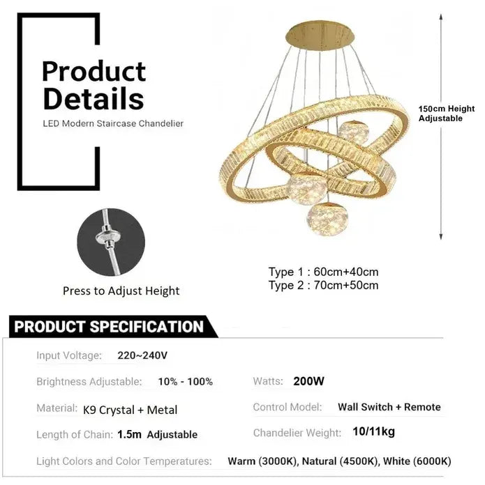 BAMDECOR C3335 Large Swirl Modern Crystal Ring Chandeliers Contemporary Round Chandelier Crystal Pendant Light(Gold-Two Rings) - Image 5