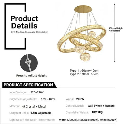 BAMDECOR C3335 Large Swirl Modern Crystal Ring Chandeliers Contemporary Round Chandelier Crystal Pendant Light(Gold-Two Rings) - Image 5