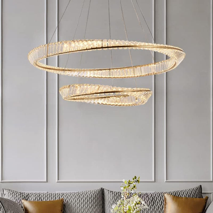BAMDECOR C3342/2 Modern Crystal Chandeliers Lighting Fixtures Contemporary Wave Chandelier Lighting Fixtures Crystal Pendant Ceiling Lights for Living Room (Gold) - Image 2