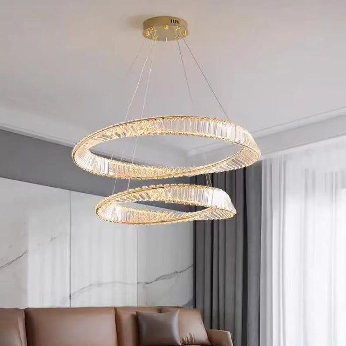 BAMDECOR C3342/2 Modern Crystal Chandeliers Lighting Fixtures Contemporary Wave Chandelier Lighting Fixtures Crystal Pendant Ceiling Lights for Living Room (Gold) - Image 3