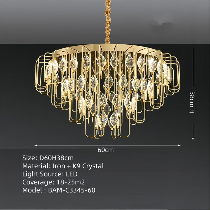 BAMDECOR C3345 Modern Luxury Crystal-leaf Chandelier LED Fashion Creativity Pendant Ceiling Lights(60cm-Gold) - Image 7