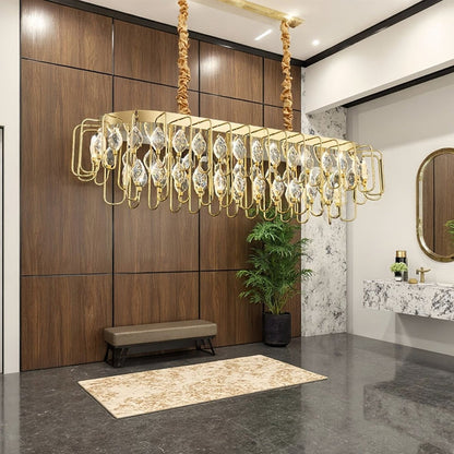 BAMDECOR C3345/OVAL1.2 Modern French Home Decor Luxury Crystal-leaf Chandelier LED Fashion Creativity Pendant Ceiling Lights(120cm-Gold) - Image 4