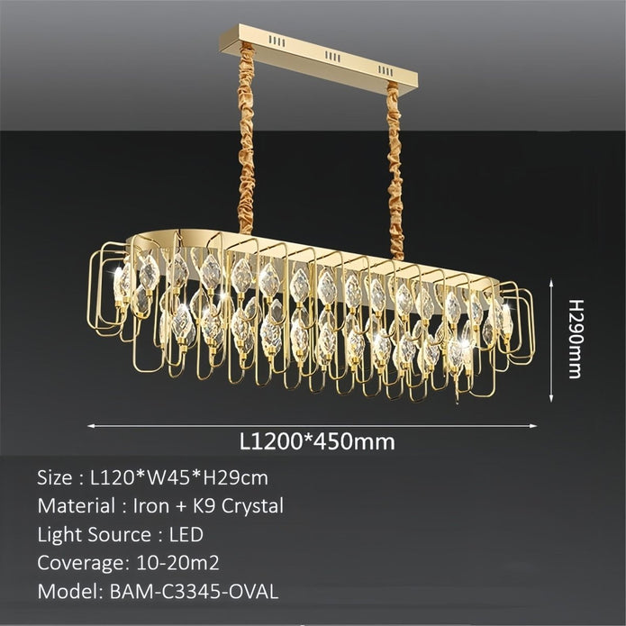 BAMDECOR C3345/OVAL1.2 Modern French Home Decor Luxury Crystal-leaf Chandelier LED Fashion Creativity Pendant Ceiling Lights(120cm-Gold) - Image 6