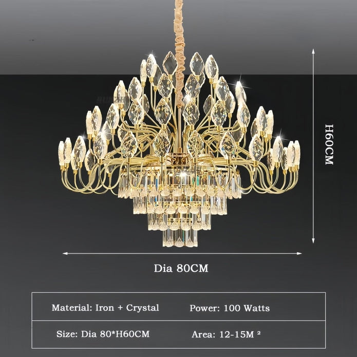 BAMDECOR C3347 Modern Luxury Crystal-leaf Chandelier LED Fashion Creativity Pendant Ceiling Lights(80cm-Gold) - Image 6