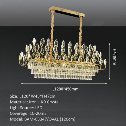 BAMDECOR C3347/OV Modern French Home Decor Luxury Crystal-leaf Chandelier LED Fashion Creativity Pendant Ceiling Lights(120cm-Gold) - Image 7