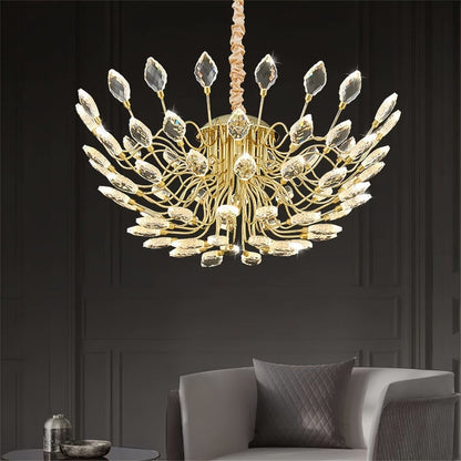 BAMDECOR C3348 Modern Luxury Crystal-leaf Chandelier LED Fashion Creativity Pendant Ceiling Lights(60cm-Gold) - Image 2