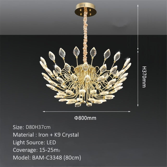 BAMDECOR C3348 Modern Luxury Crystal-leaf Chandelier LED Fashion Creativity Pendant Ceiling Lights(80cm-Gold) - Image 6