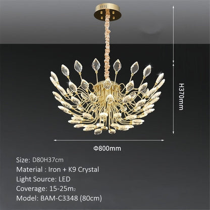 BAMDECOR C3348 Modern Luxury Crystal-leaf Chandelier LED Fashion Creativity Pendant Ceiling Lights(80cm-Gold) - Image 6