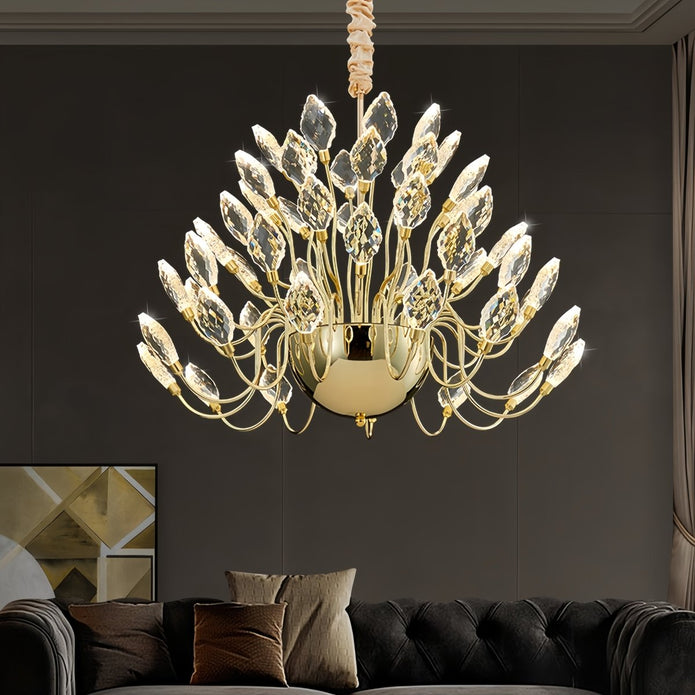 BAMDECOR C3349/1 Modern Luxury Crystal-leaf Chandelier LED Fashion Creativity Pendant Ceiling Lights(60cm-Gold) - Image 2