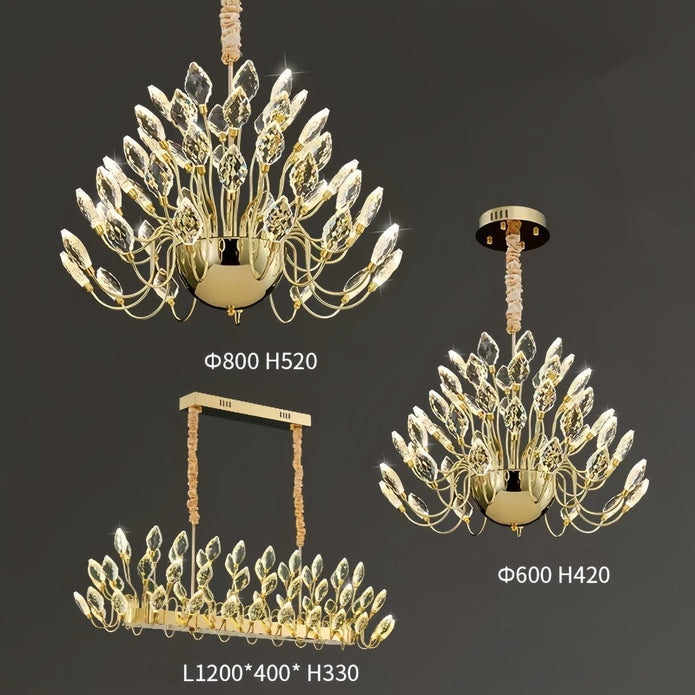 BAMDECOR C3349/1 Modern Luxury Crystal-leaf Chandelier LED Fashion Creativity Pendant Ceiling Lights(60cm-Gold) - Image 4