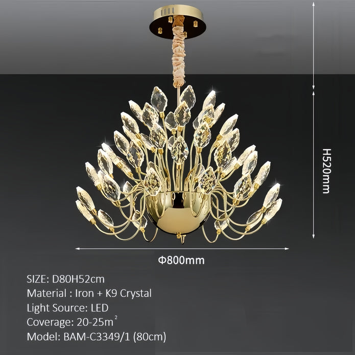 BAMDECOR C3349/1 Modern Luxury Crystal-leaf Chandelier LED Fashion Creativity Pendant Ceiling Lights(60cm-Gold) - Image 5