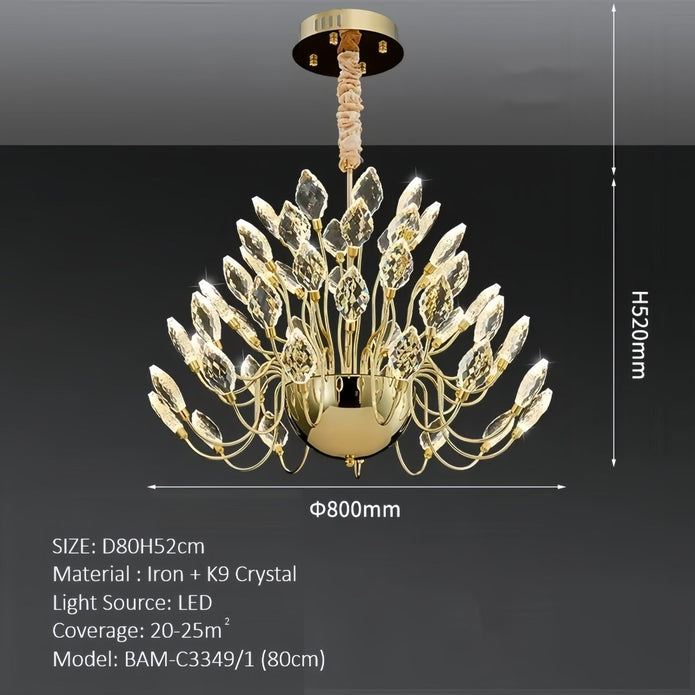 BAMDECOR C3349/1 Modern Luxury Crystal-leaf Chandelier LED Fashion Creativity Pendant Ceiling Lights(80cm-Gold) - Image 6