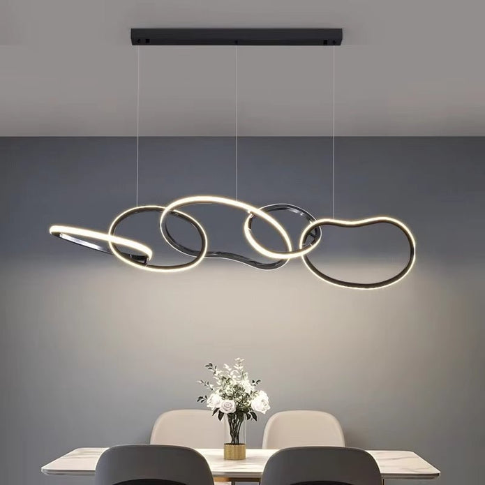 BAMDECOR A24126 Nordic Minimalist LED Pendant Light Adjustable Modern Ring Chandelier for Dining Room and Bar (Black) 1.5 Meters - Image 5