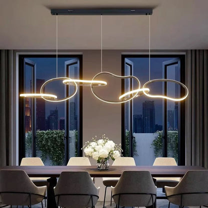 BAMDECOR A24126 Nordic Minimalist LED Pendant Light Adjustable Modern Ring Chandelier for Dining Room and Bar (Black) 1.8 Meters - Image 2