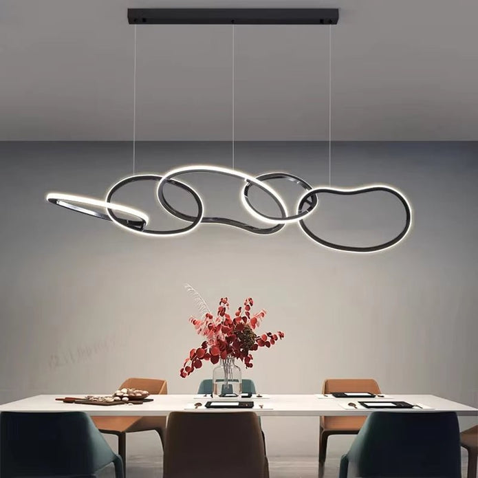 BAMDECOR A24126 Nordic Minimalist LED Pendant Light Adjustable Modern Ring Chandelier for Dining Room and Bar (Black) 1.8 Meters - Image 3