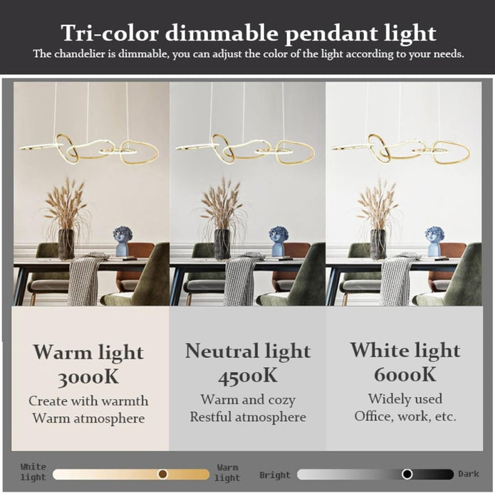 BAMDECOR A24126 Nordic Minimalist LED Pendant Light Adjustable Modern Ring Chandelier for Dining Room and Bar (Black) 1.8 Meters - Image 5