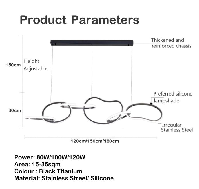 BAMDECOR A24126 Nordic Minimalist LED Pendant Light Adjustable Modern Ring Chandelier for Dining Room and Bar (Black) 1.8 Meters - Image 6