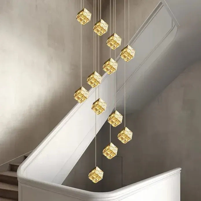 BAMDECOR LT02 12 Hanging Crystal Cube Chandelier LED Chandelier for Dining Room, Luxury Dimmable Enterway Led Pendant Lights Fixture (Gold) - Image 2
