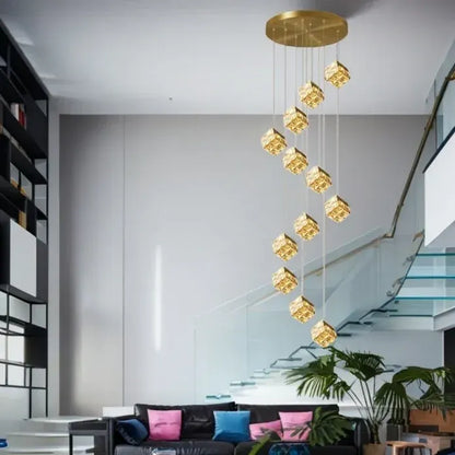 BAMDECOR LT02 12 Hanging Crystal Cube Chandelier LED Chandelier for Dining Room, Luxury Dimmable Enterway Led Pendant Lights Fixture (Gold) - Image 3