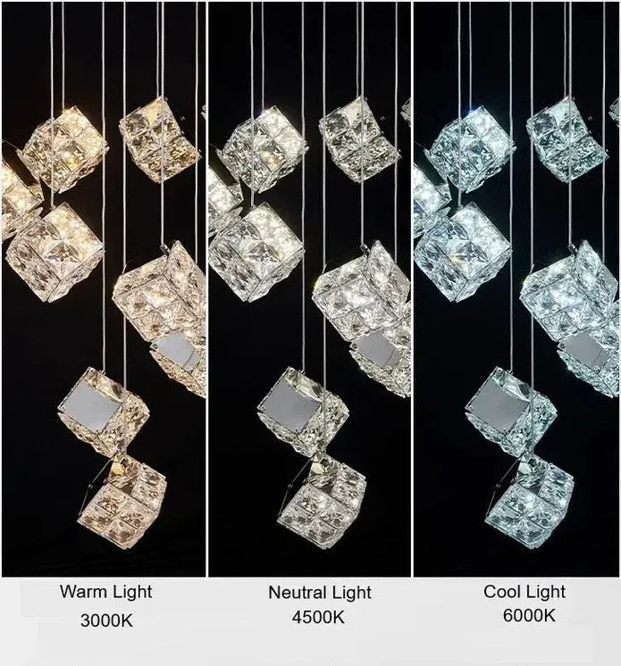 BAMDECOR LT02 12 Hanging Crystal Cube Chandelier LED Chandelier for Dining Room, Luxury Dimmable Enterway Led Pendant Lights Fixture (Gold) - Image 4
