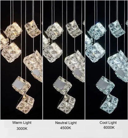 BAMDECOR LT02 12 Hanging Crystal Cube Chandelier LED Chandelier for Dining Room, Luxury Dimmable Enterway Led Pendant Lights Fixture (Gold) - Image 4