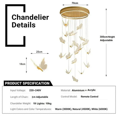 BAMDECOR LT05 19 Nordic Butterfly Luxury Chandeliers Pendant Lights for Villa Stair Home Decoration Modern Style Exquisite Chandelier (Gold) - Image 5