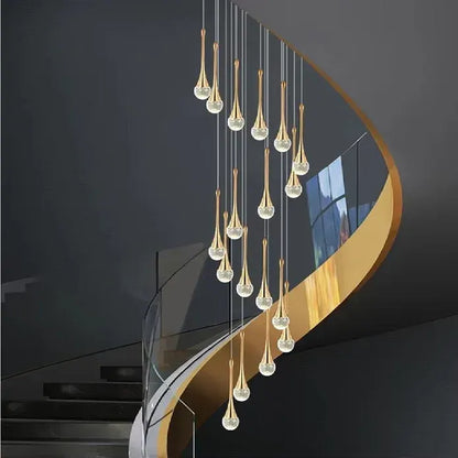 BAMDECOR LT08 18-Heads Solid Crystal Teardrop Chandelier High Ceiling Foyers Entrance Chandeliers Staircase Long Pendant Light (Gold) - Image 2