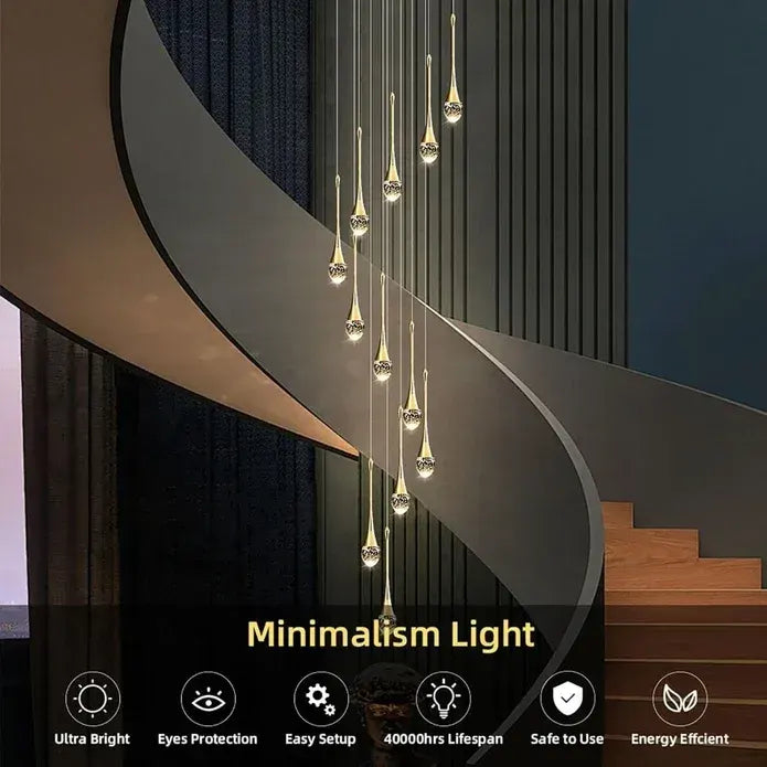 BAMDECOR LT08 18-Heads Solid Crystal Teardrop Chandelier High Ceiling Foyers Entrance Chandeliers Staircase Long Pendant Light (Gold) - Image 3