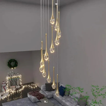 BAMDECOR LT08 18-Heads Solid Crystal Teardrop Chandelier High Ceiling Foyers Entrance Chandeliers Staircase Long Pendant Light (Gold) - Image 5