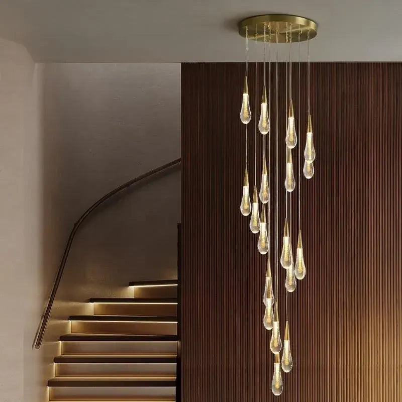 BAMDECOR LT12 18-Heads Solid Crystal Rain drop Chandelier High Ceiling Foyers Entrance Chandeliers Staircase Long Pendant Light (Gold) - Image 2