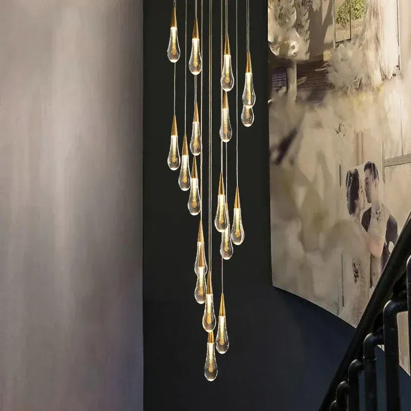 BAMDECOR LT12 18-Heads Solid Crystal Rain drop Chandelier High Ceiling Foyers Entrance Chandeliers Staircase Long Pendant Light (Gold) - Image 3