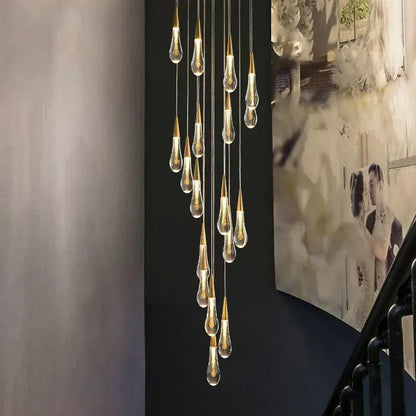 BAMDECOR LT12 18-Heads Solid Crystal Rain drop Chandelier High Ceiling Foyers Entrance Chandeliers Staircase Long Pendant Light (Gold) - Image 3