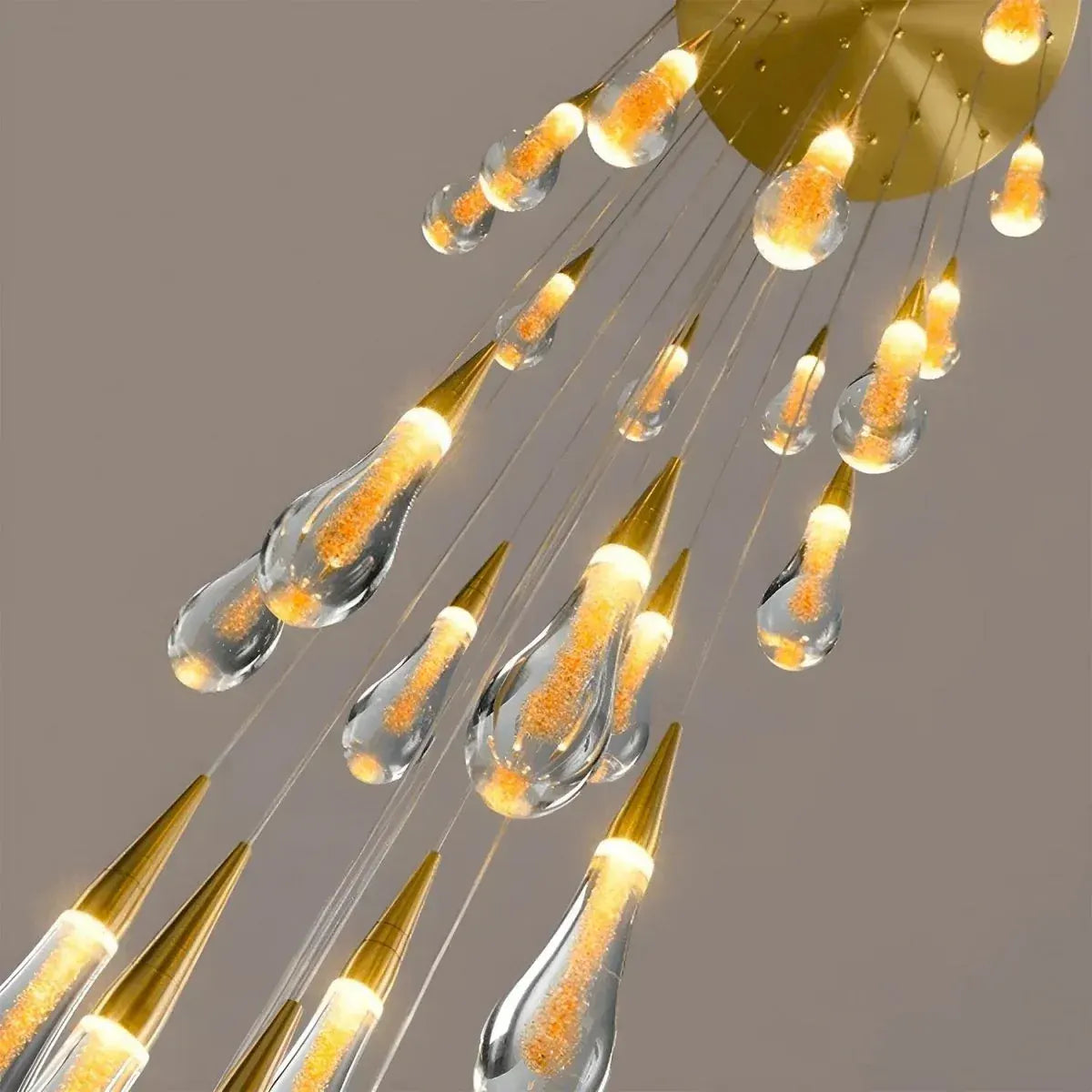 BAMDECOR LT12 18-Heads Solid Crystal Rain drop Chandelier High Ceiling Foyers Entrance Chandeliers Staircase Long Pendant Light (Gold) - Image 4