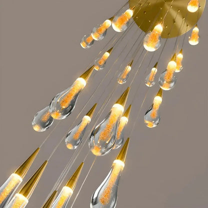 BAMDECOR LT12 18-Heads Solid Crystal Rain drop Chandelier High Ceiling Foyers Entrance Chandeliers Staircase Long Pendant Light (Gold) - Image 4