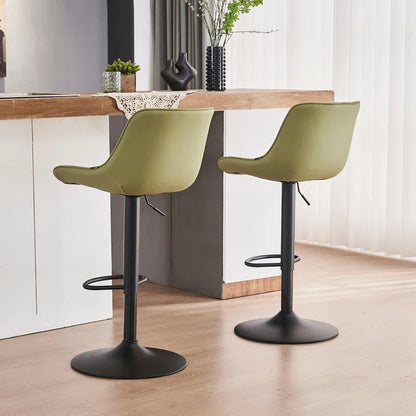 SERENITà AVO Green Modern Height Adjustable Swivel Bar Stools Upholstered Leather Barstool Kitchen Island Chairs with Metal Frame (Set of 2) - Image 2