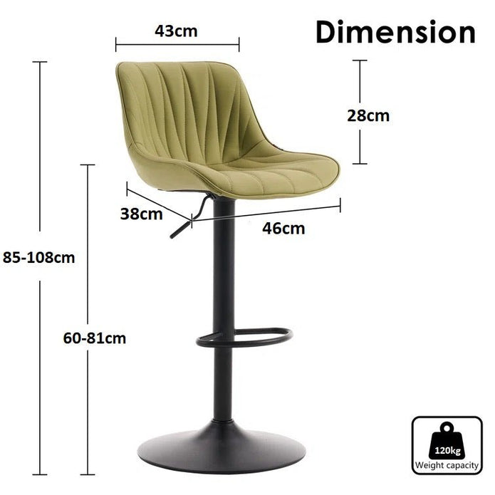 SERENITà AVO Green Modern Height Adjustable Swivel Bar Stools Upholstered Leather Barstool Kitchen Island Chairs with Metal Frame (Set of 2) - Image 4