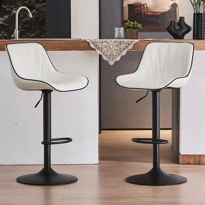 SERENITà White Modern Height Adjustable Swivel Bar Stools Upholstered Leather Barstool Kitchen Island Chairs with Metal Frame (Set of 2) - Image 2