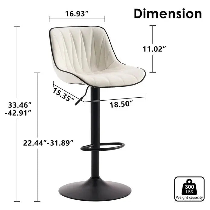 SERENITà White Modern Height Adjustable Swivel Bar Stools Upholstered Leather Barstool Kitchen Island Chairs with Metal Frame (Set of 2) - Image 6