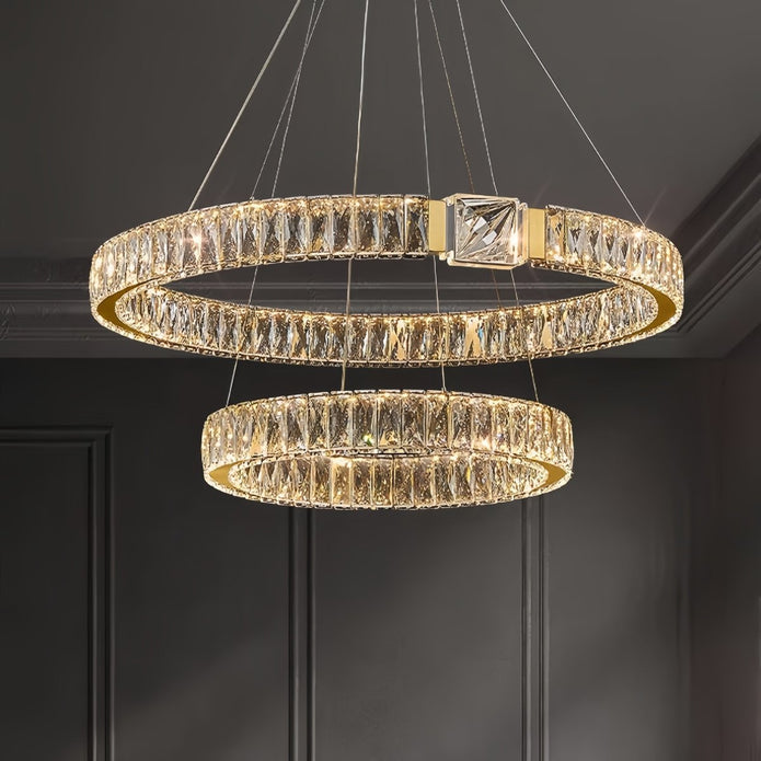 BAMDECOR C3319 Modern Crystal Chandeliers Lighting Fixtures Contemporary Round Chandelier Lighting Fixtures Crystal Pendant Ceiling Lights(Gold-80+60cm) - Image 2