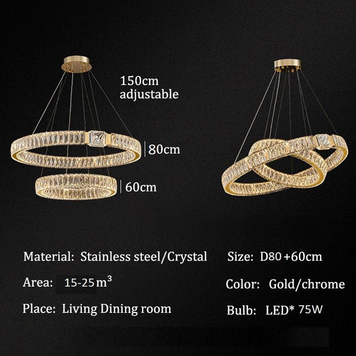 BAMDECOR C3319 Modern Crystal Chandeliers Lighting Fixtures Contemporary Round Chandelier Lighting Fixtures Crystal Pendant Ceiling Lights(Gold-80+60cm) - Image 6