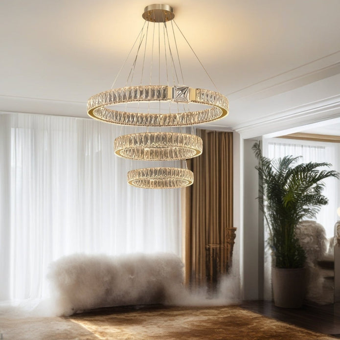 BAMDECOR C3319 Modern Crystal Chandeliers Lighting Fixtures Contemporary Round Chandelier Lighting Fixtures Crystal Pendant Ceiling Lights(Gold-80+60+40cm) - Image 2