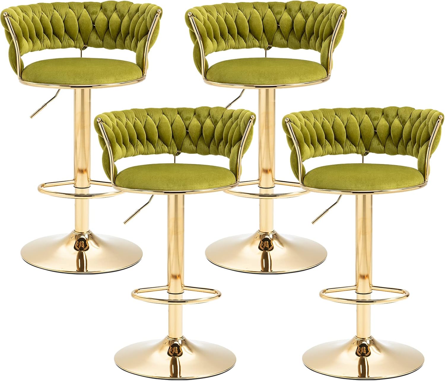 SERENITà 2x Height Adjustable Swivel Bar Stool Velvet Golden Base Barstools Chairs Padded Seat Olive Green - Image 2