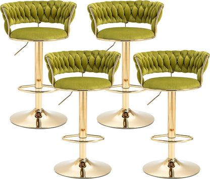SERENITà 2x Height Adjustable Swivel Bar Stool Velvet Golden Base Barstools Chairs Padded Seat Olive Green - Image 2